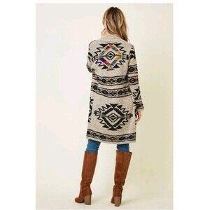 Anthropologie Northern Angel Small Open Cardigan Sweater Aztec Boho Long Duster